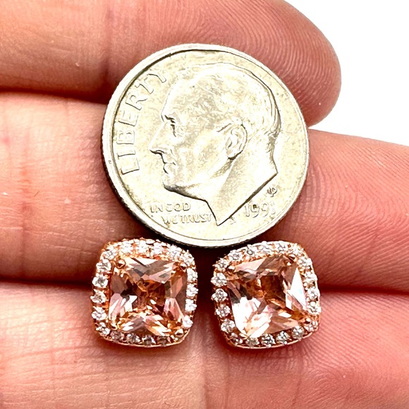 STERLING SILVER 925 Rose Gold Vermeil Stud Earrings CZ Peach & Clear Dainty - Picture 11 of 11